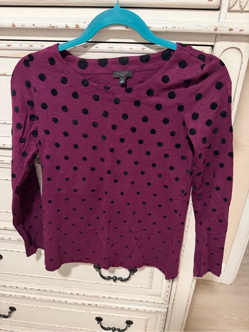 Talbots Plum Long-Sleeve Polka Dot Top - Black Dots